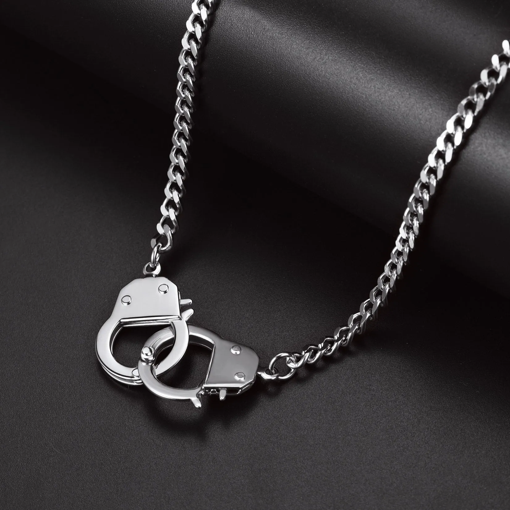 Punk Handcuff Necklace for Men, Partners in Crime Cuban Link Chain