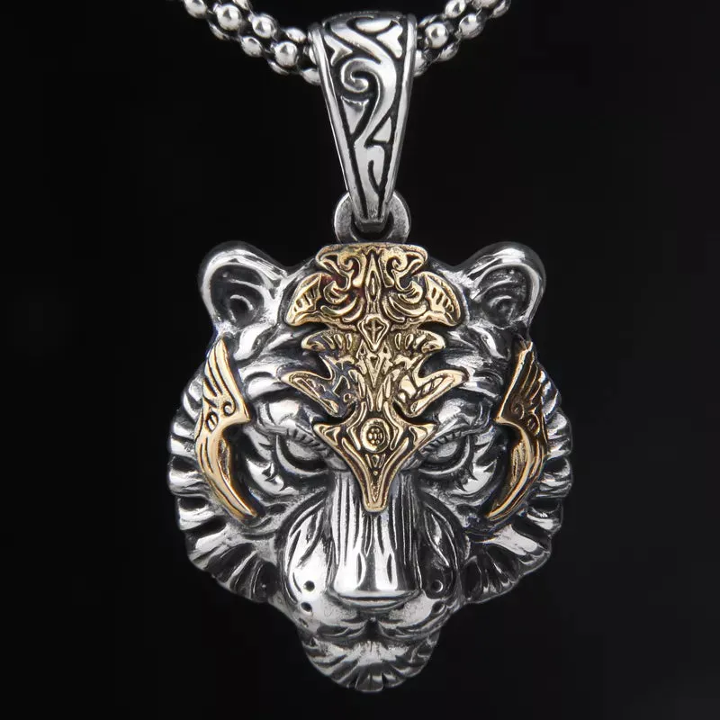 Punk Hip Hop Crescent Nail Pendant Wolf Tooth Leather Rope Necklace Men and Women Fashion Trend Jewelry