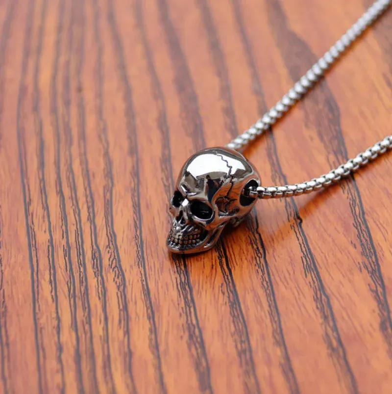 Punk Stainless Steel Three-dimensional Skull Pendant Necklace Men Hip Hop Rock Personality Long Men's Necklace Halloween Jewelry