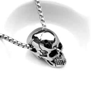 Punk Stainless Steel Three-dimensional Skull Pendant Necklace Men Hip Hop Rock Personality Long Men's Necklace Halloween Jewelry