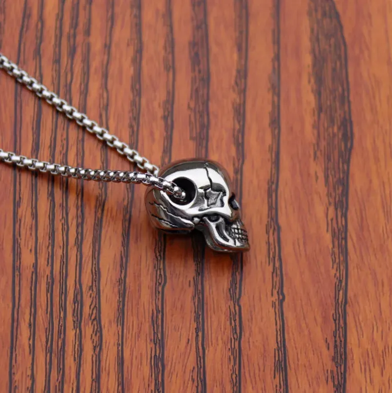 Punk Stainless Steel Three-dimensional Skull Pendant Necklace Men Hip Hop Rock Personality Long Men's Necklace Halloween Jewelry