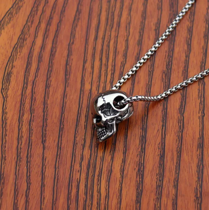 Punk Stainless Steel Three-dimensional Skull Pendant Necklace Men Hip Hop Rock Personality Long Men's Necklace Halloween Jewelry