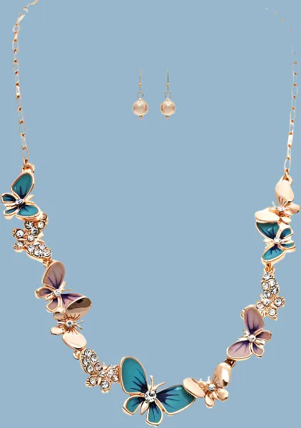 Rain Jewelry Rose Gold And Crystal Blue Butterfly Necklace Set
