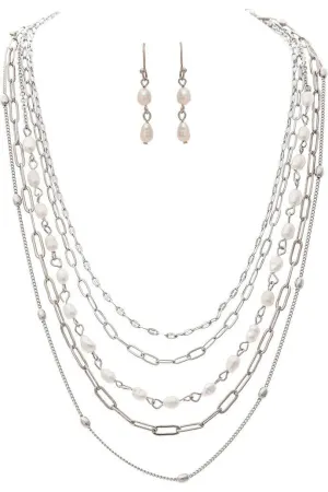 Rain Jewelry Silver Multiple Strand Chain Pearl Necklace Set