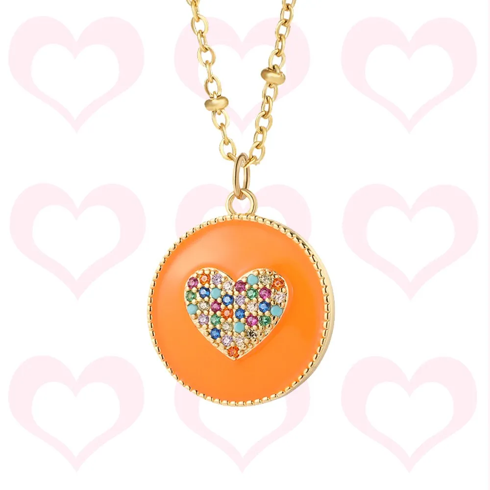 Rainbow Heart Pendant Necklace for Women Romantic Woman&#39;s Gold Color Chain Stainless Steel Choker Necklace Trendy Enamel Jewelry