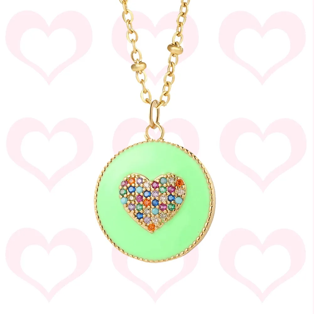 Rainbow Heart Pendant Necklace for Women Romantic Woman&#39;s Gold Color Chain Stainless Steel Choker Necklace Trendy Enamel Jewelry