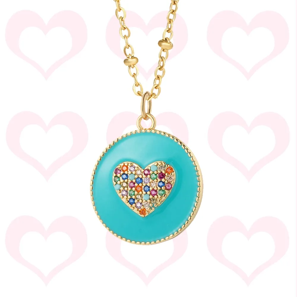 Rainbow Heart Pendant Necklace for Women Romantic Woman&#39;s Gold Color Chain Stainless Steel Choker Necklace Trendy Enamel Jewelry