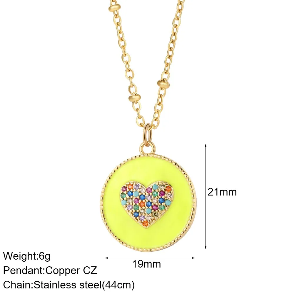 Rainbow Heart Pendant Necklace for Women Romantic Woman&#39;s Gold Color Chain Stainless Steel Choker Necklace Trendy Enamel Jewelry