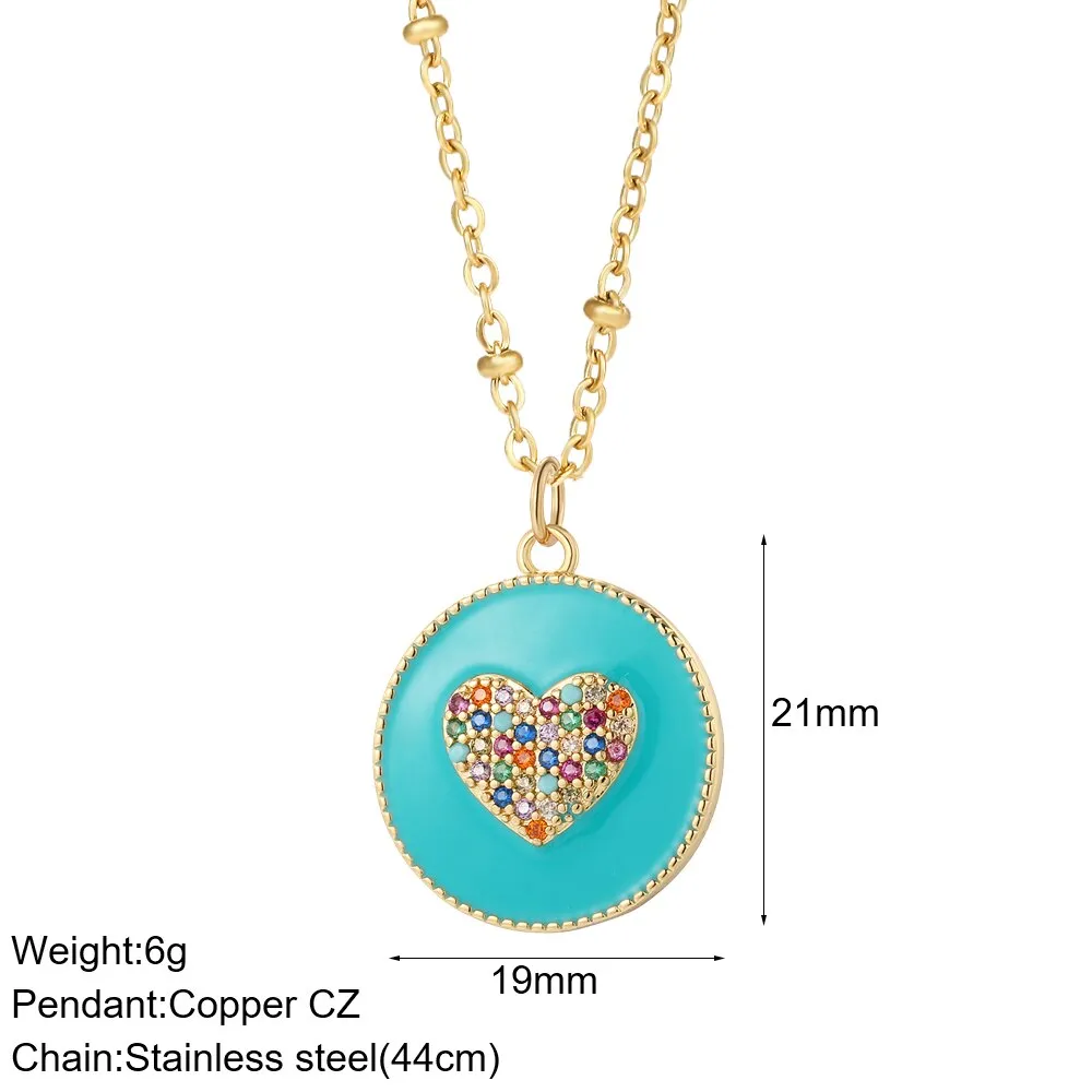 Rainbow Heart Pendant Necklace for Women Romantic Woman&#39;s Gold Color Chain Stainless Steel Choker Necklace Trendy Enamel Jewelry