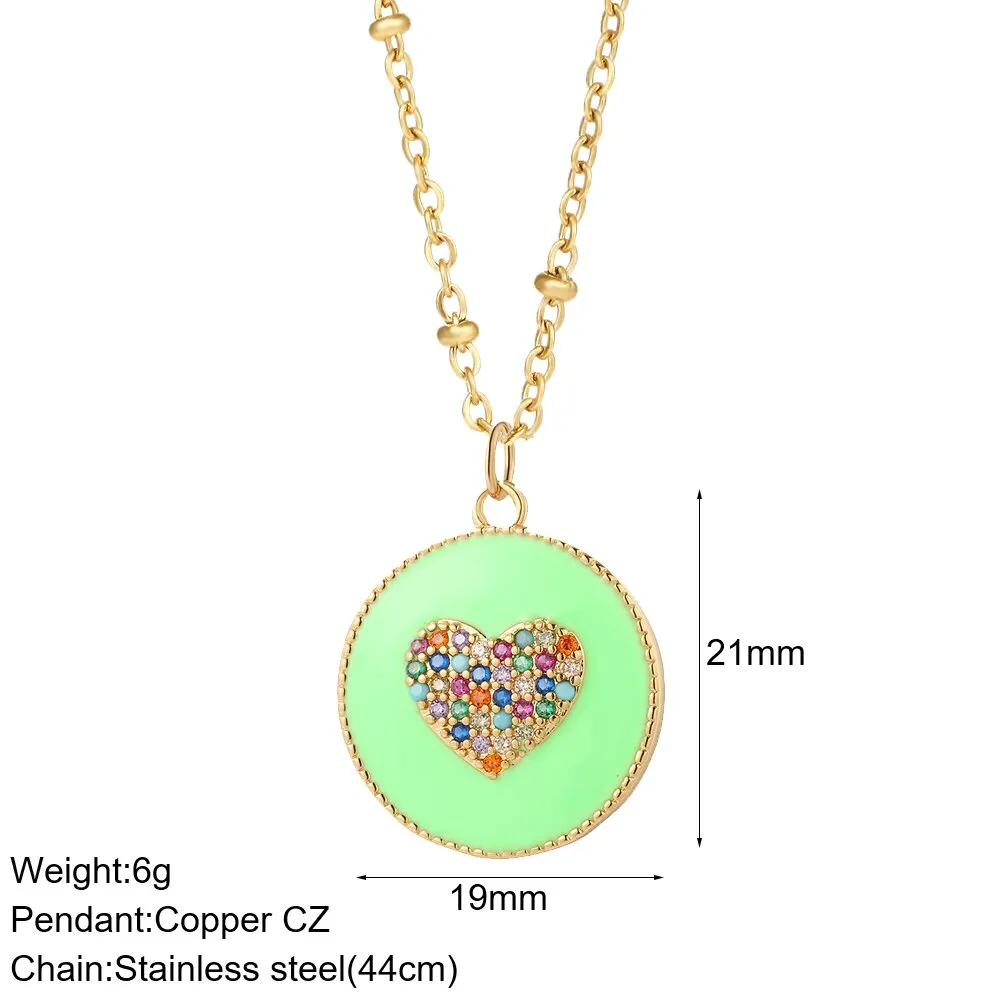 Rainbow Heart Pendant Necklace for Women Romantic Woman&#39;s Gold Color Chain Stainless Steel Choker Necklace Trendy Enamel Jewelry