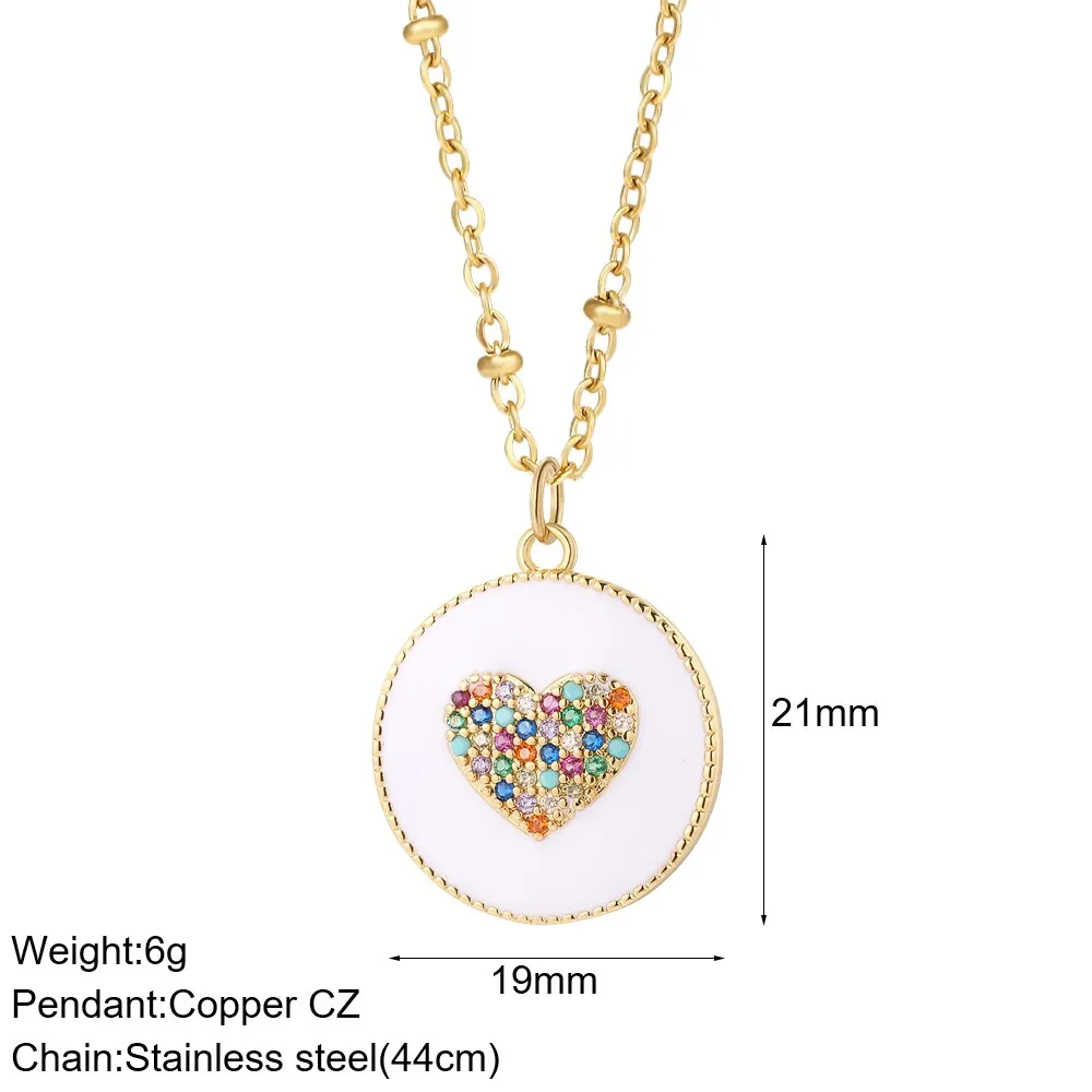 Rainbow Heart Pendant Necklace for Women Romantic Woman&#39;s Gold Color Chain Stainless Steel Choker Necklace Trendy Enamel Jewelry