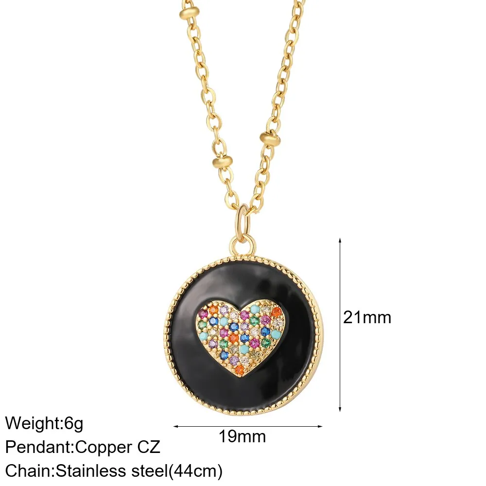 Rainbow Heart Pendant Necklace for Women Romantic Woman&#39;s Gold Color Chain Stainless Steel Choker Necklace Trendy Enamel Jewelry