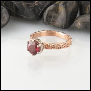 Raspberry Rhodolite Garnet and Trinity Scroll Ring