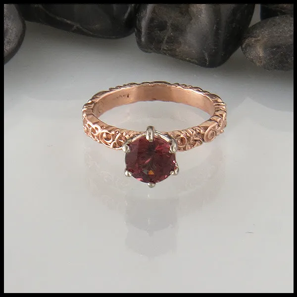 Raspberry Rhodolite Garnet and Trinity Scroll Ring