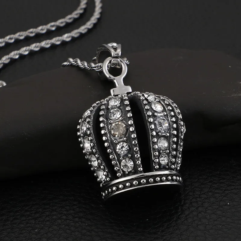 Regal Zircon Crown Titanium Pendant for Men
