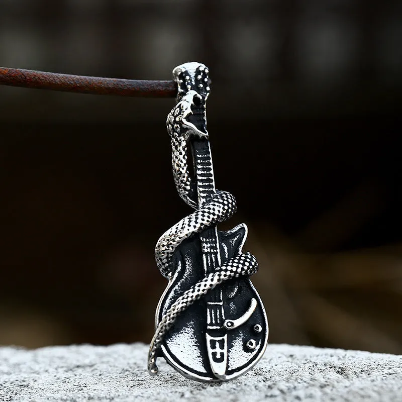 Retro European-American Stainless Steel Coiled Snake Guitar Pendant for Men - Hot Sale Titanium Steel Accessory