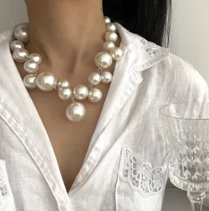 Retro French Baroque Overlaid Pearl Collar Chain Necklace