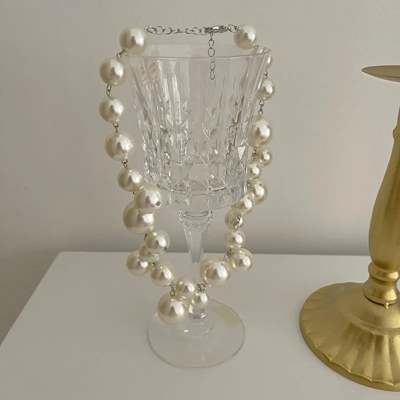 Retro French Baroque Overlaid Pearl Collar Chain Necklace