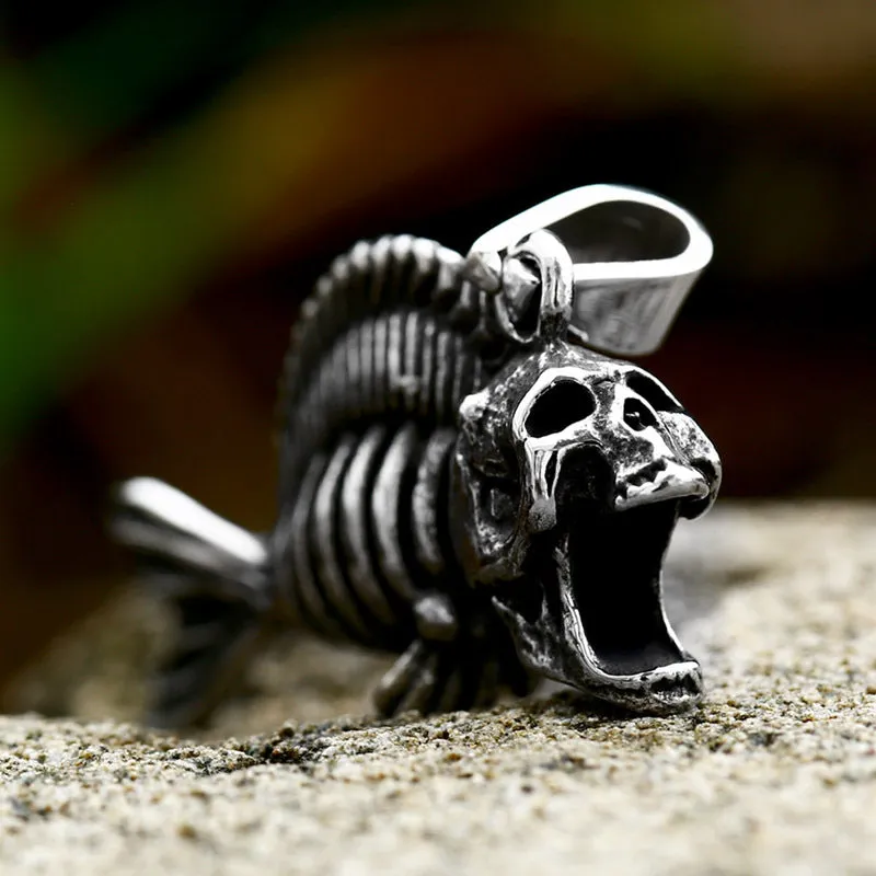 Retro Titanium Steel Skull Pendant - Cross-Border Stainless Steel Fishbone Accessories for Men