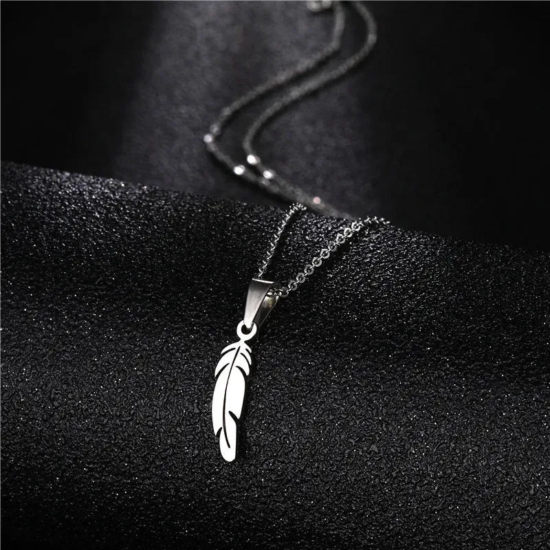 Rinhoo Stainless Steel Gothic Punk Feather Wing Pendant Necklace For Men Women Fashion Hip Hop Boyfriend Chain Necklaces Gifts