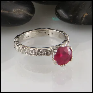 Ruby Solitaire on a Trinity Scroll Band in 14K White Gold