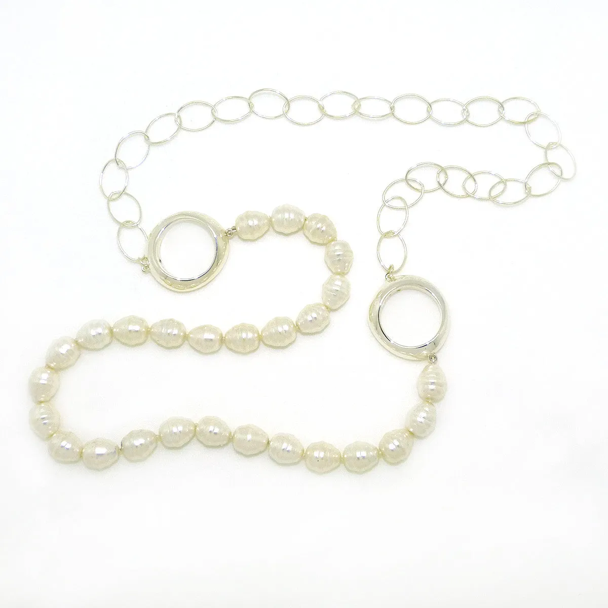 Simon Sebbag Long Small Shell Pearl Chain Necklace Sterling Silver 925 Round Oval NB826SSPCH