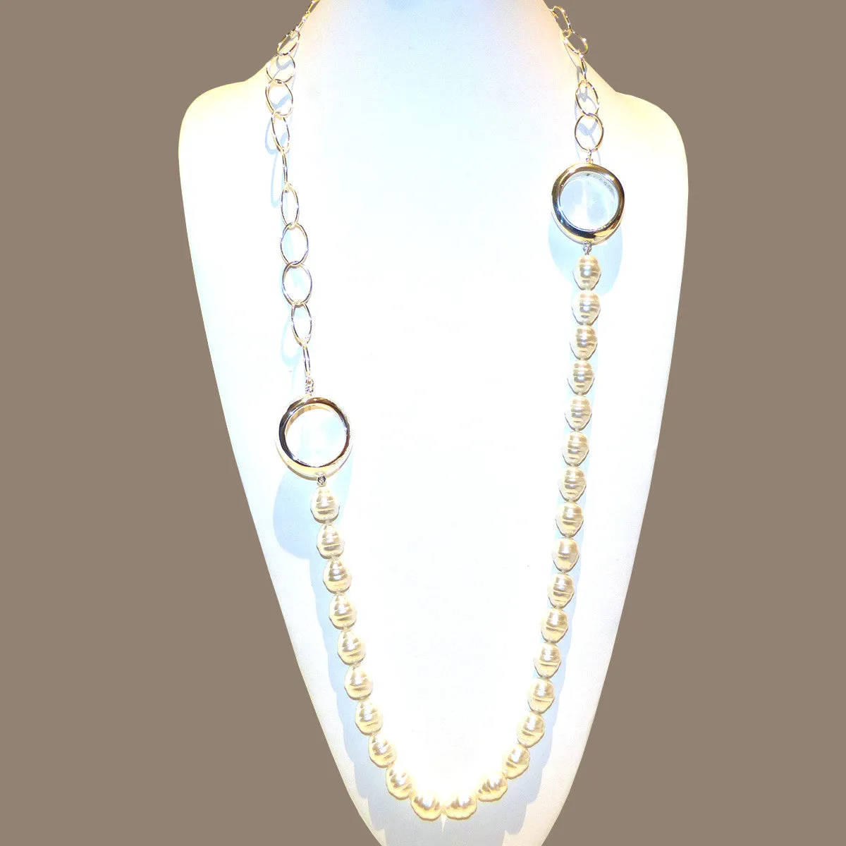 Simon Sebbag Long Small Shell Pearl Chain Necklace Sterling Silver 925 Round Oval NB826SSPCH