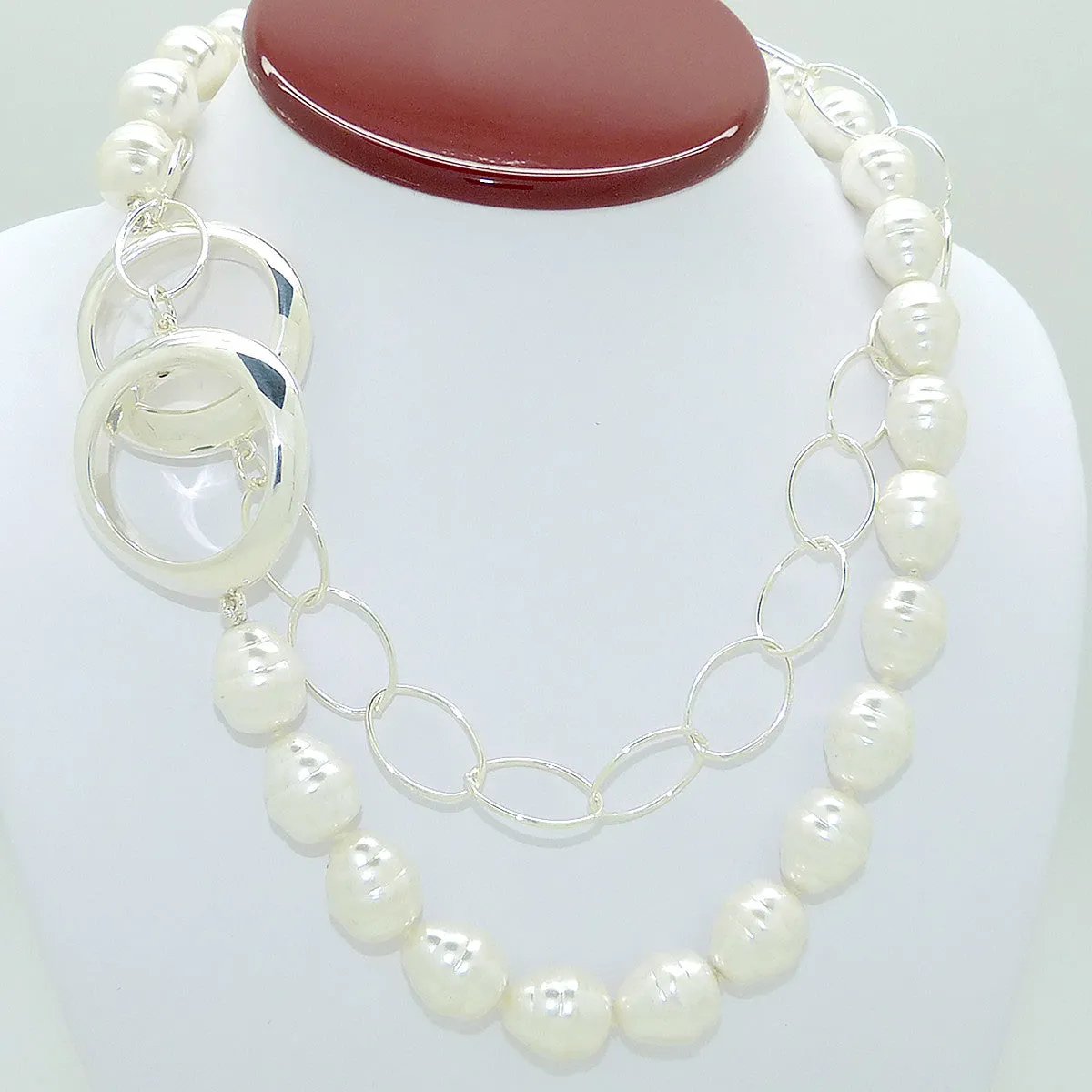 Simon Sebbag Long Small Shell Pearl Chain Necklace Sterling Silver 925 Round Oval NB826SSPCH