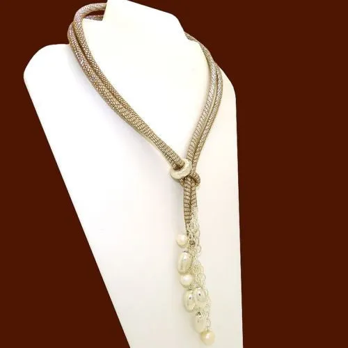 Simon Sebbag Sterling Silver Bead Pearl Suede Leather Necklace Lariat Wear 2 Way