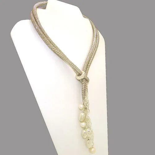 Simon Sebbag Sterling Silver Bead Pearl Suede Leather Necklace Lariat Wear 2 Way