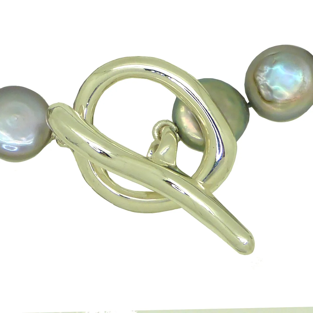 Simon Sebbag Sterling Silver Gray Pearl Coin Toggle Clasp Necklace 18 inches NP44GPC