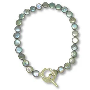 Simon Sebbag Sterling Silver Gray Pearl Coin Toggle Clasp Necklace 18 inches NP44GPC