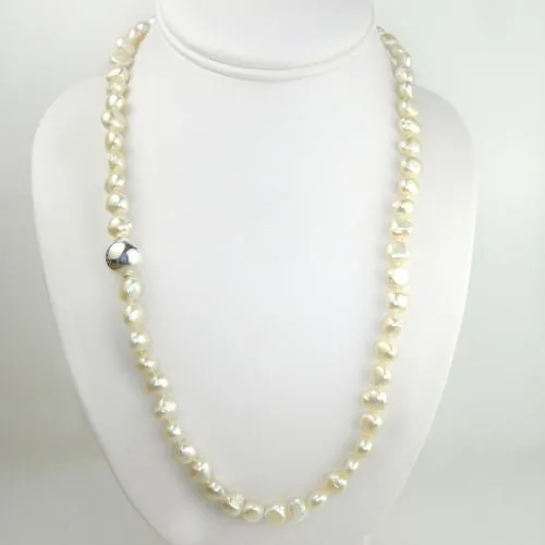 Simon Sebbag Sterling Silver White Pearl Beads Toggle Clasp Necklace 24 inches NB101P24