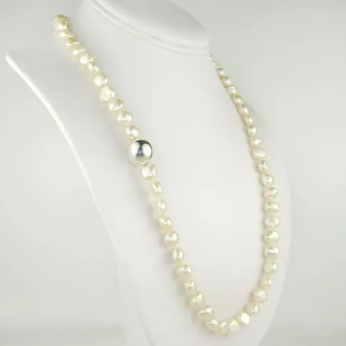 Simon Sebbag Sterling Silver White Pearl Beads Toggle Clasp Necklace 24 inches NB101P24