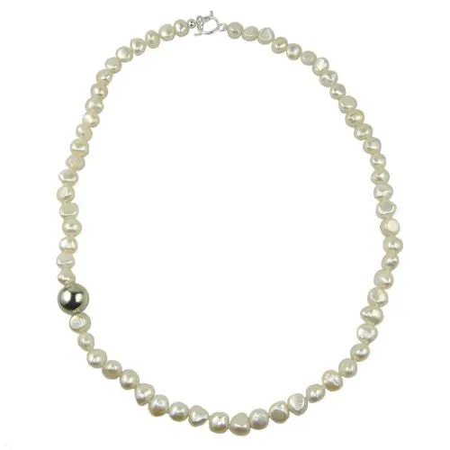 Simon Sebbag Sterling Silver White Pearl Beads Toggle Clasp Necklace 24 inches NB101P24