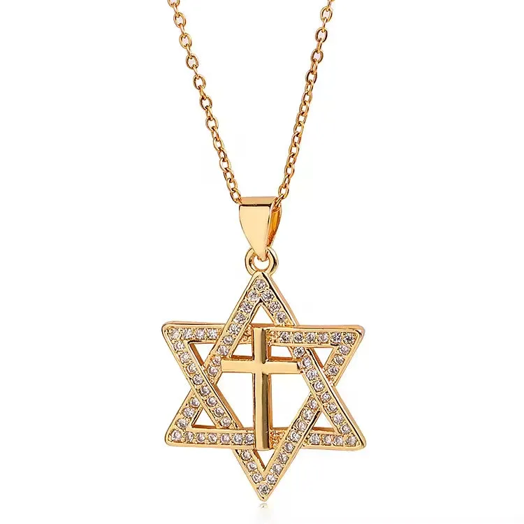 SISSLIA High Quality Punk Gold Cross Necklace Hip Hop Cubic Rhinestone Star Pendant Choker Necklace Gift For Women