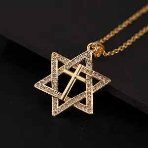 SISSLIA High Quality Punk Gold Cross Necklace Hip Hop Cubic Rhinestone Star Pendant Choker Necklace Gift For Women