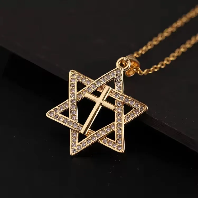 SISSLIA High Quality Punk Gold Cross Necklace Hip Hop Cubic Rhinestone Star Pendant Choker Necklace Gift For Women