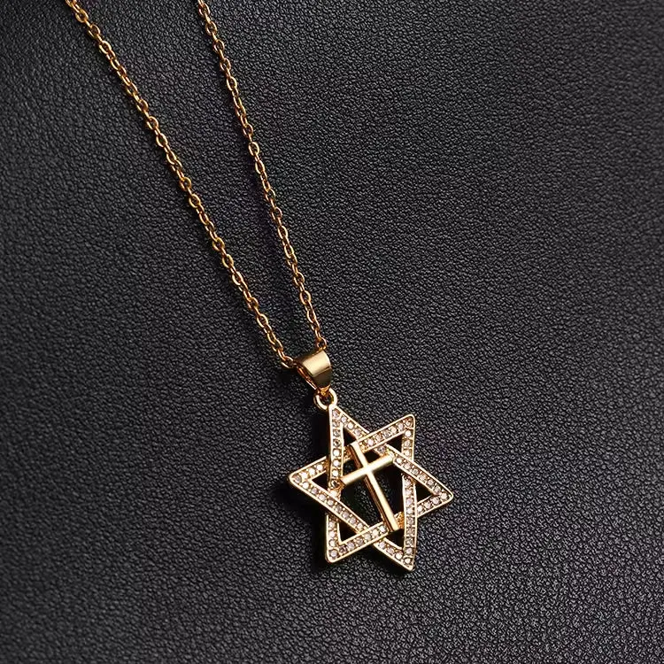 SISSLIA High Quality Punk Gold Cross Necklace Hip Hop Cubic Rhinestone Star Pendant Choker Necklace Gift For Women