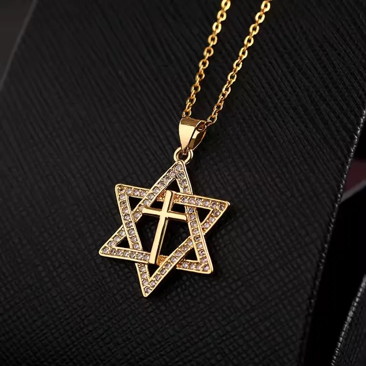 SISSLIA High Quality Punk Gold Cross Necklace Hip Hop Cubic Rhinestone Star Pendant Choker Necklace Gift For Women