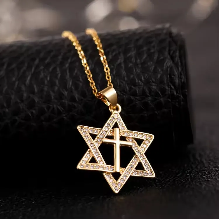 SISSLIA High Quality Punk Gold Cross Necklace Hip Hop Cubic Rhinestone Star Pendant Choker Necklace Gift For Women