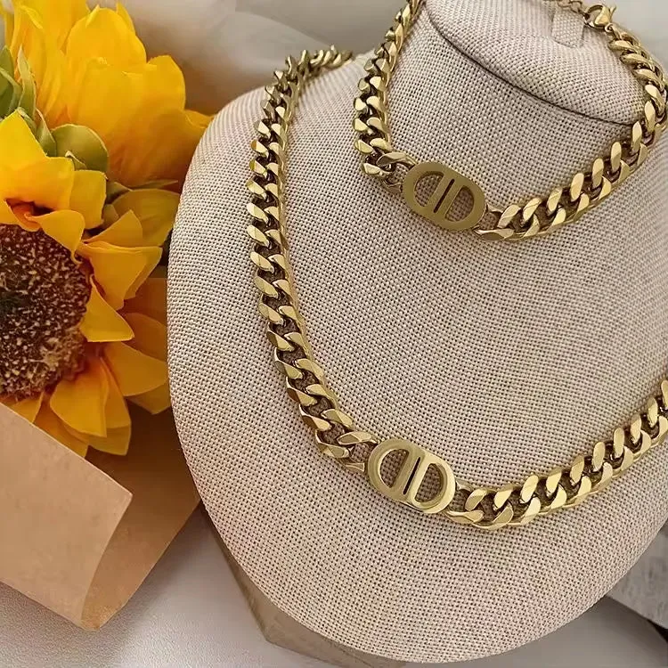 SISSLIA Titanium Steel Letters Gold Thick Chain Hip Hop Cuban Collarbone Chain For Women