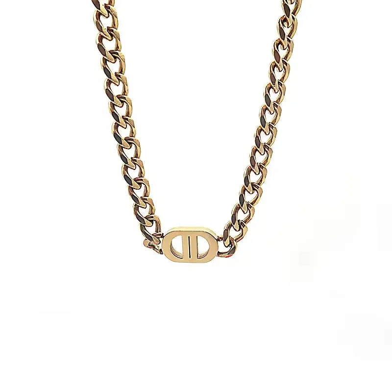 SISSLIA Titanium Steel Letters Gold Thick Chain Hip Hop Cuban Collarbone Chain For Women