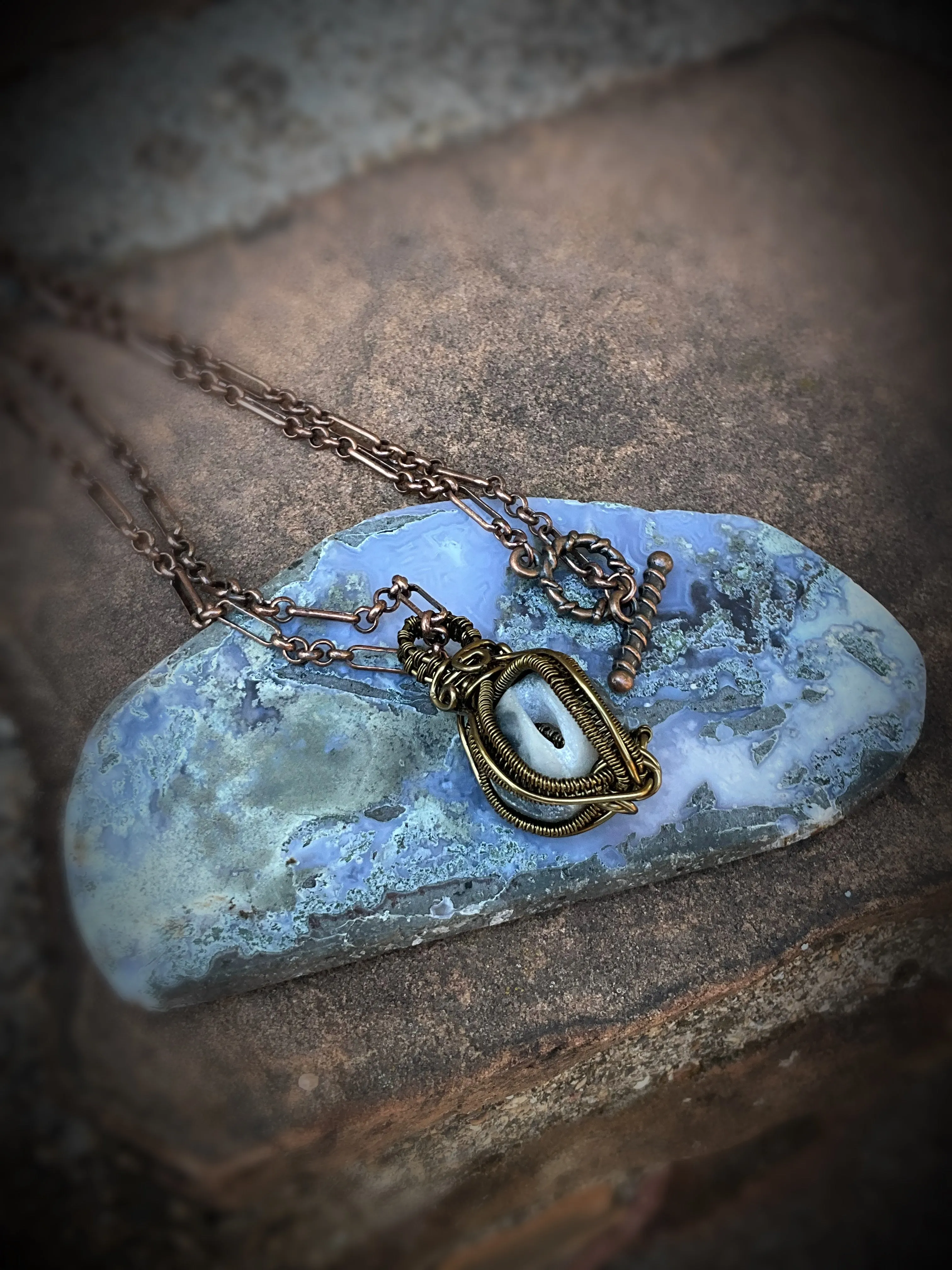 Stone Carved Bead in Vintage Bronze