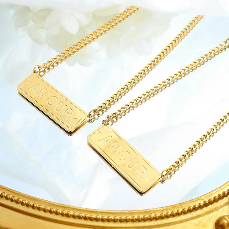 Stylish Stainless Steel Necklace with Hip-Hop English Letter Pendant for Women