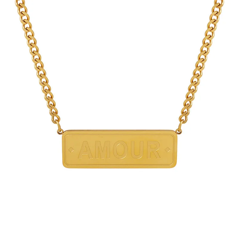 Stylish Stainless Steel Necklace with Hip-Hop English Letter Pendant for Women