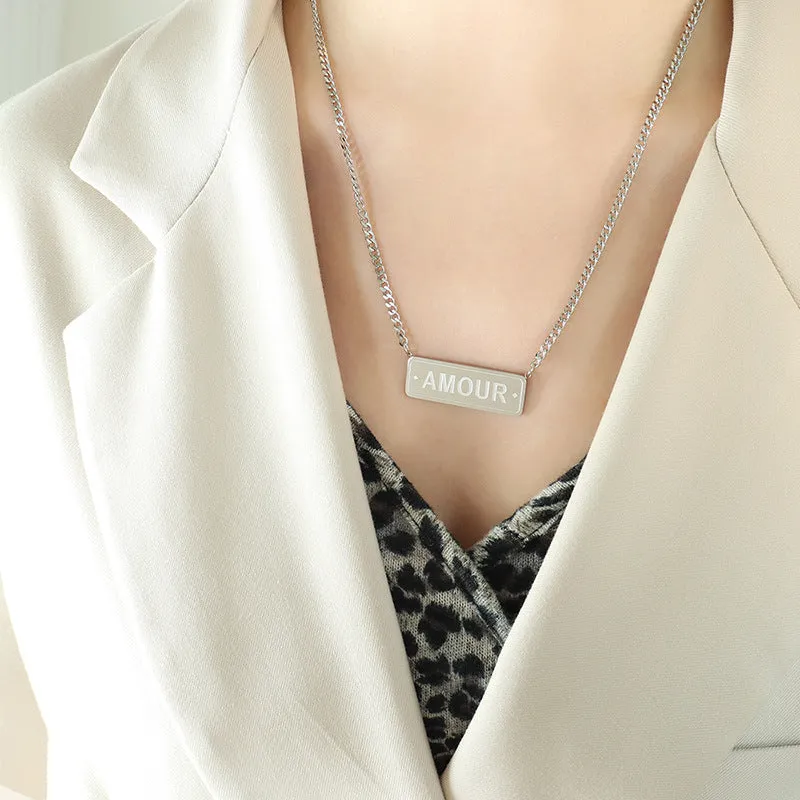 Stylish Stainless Steel Necklace with Hip-Hop English Letter Pendant for Women