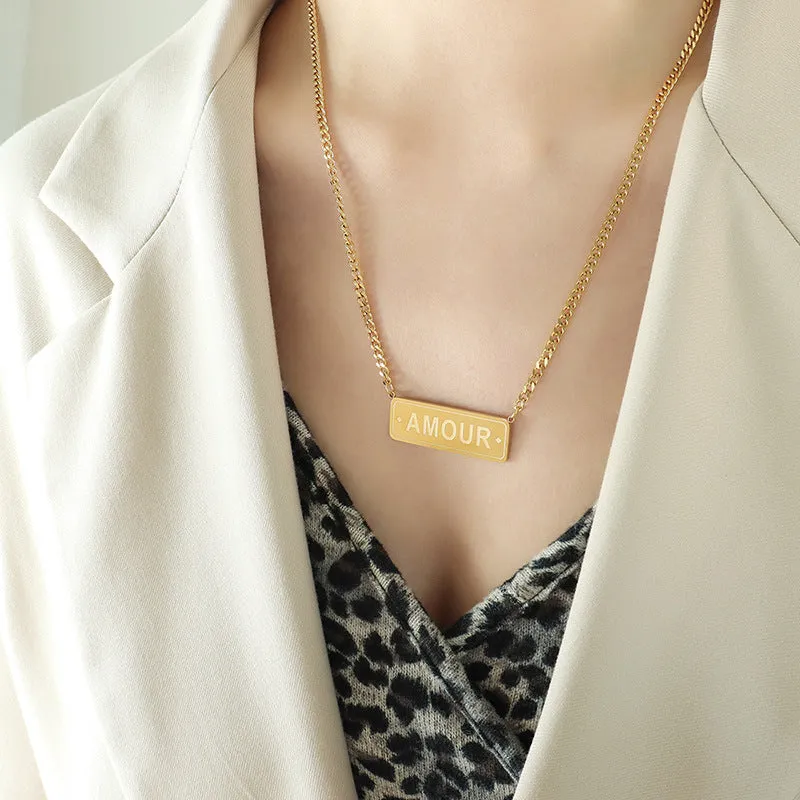 Stylish Stainless Steel Necklace with Hip-Hop English Letter Pendant for Women