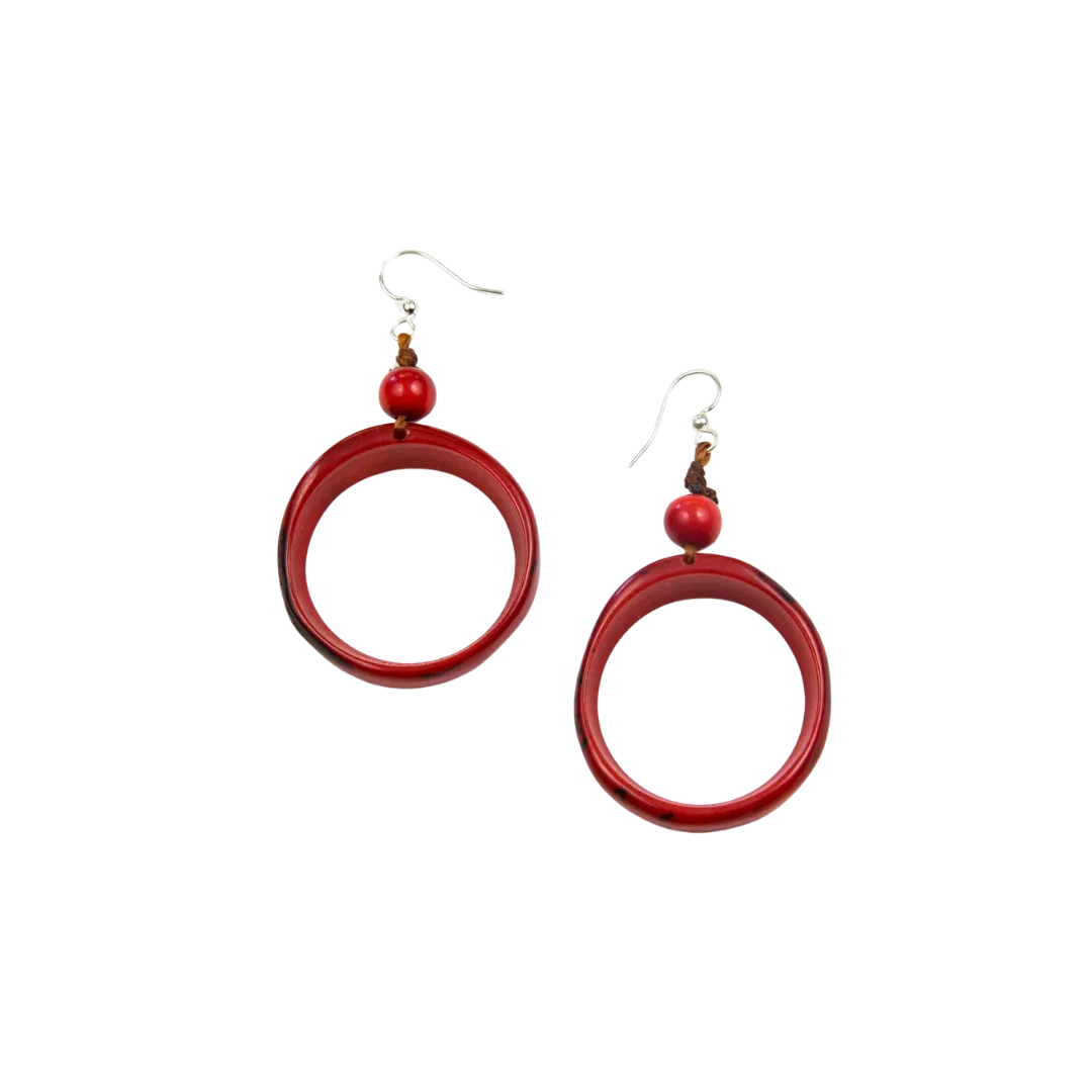 Tagua Women's Red Ring of Life Earrings