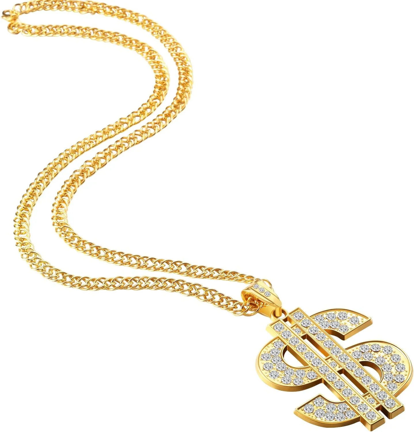 Tatuo 2 Pieces Plated Chain for Men with Dollar Sign Pendant Necklace, Hip Hop Dollar Necklace